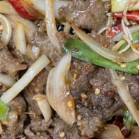 Mongolian Beef · Beef, scallion, onion, dry chili