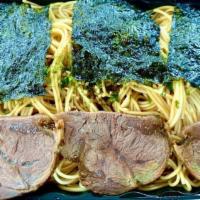 Scallions Oil Dry Noodle · Scallion oil sauce, sliced beef, seaweed