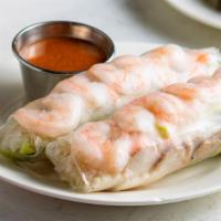 Spring Rolls (Gỏi Cuốn) · Two rice paper rolls, lettuce, cilantro, cucumbers, rice noodles, served with hoisin-peanut ...