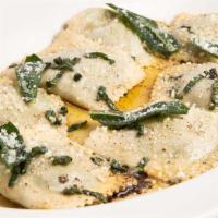 Ricotta & Spinach Ravioli With Brown Butter And Sage · Housemade Ravioli Filled with Fresh Spinach and Ricotta Cheese