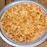 Buffalo Chicken Pizza · Chicken marinated in a spicy hot sauce and topped with smoked provolone and cheddar cheese, ...
