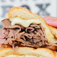Our Finest Dip {French Dip} · The French dip. warm, angus roast beef. melted Provolone, caramelized onions and au jus for ...
