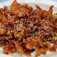 Sesame Chicken · Lightly breaded and chicken white meat fried to golden brown then coated with chef's special...