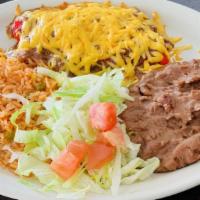 Tio'S Enchilada Plate · With chile con carne gravy, lettuce, tomato, rice and beans.