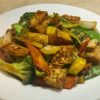 Tofu Family Style · Tofu with mixed vegetables in brown sauce.