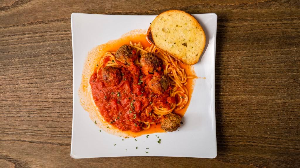 Spaghetti With Meatballs · Homemade pasta, our home made meatballs, served with garlic bread.