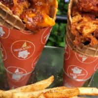 Chick'N Cone Meal (With Fountain Drink Or Tea) · Fried chicken with your sauce of choice tossed in a handmade vanilla waffle cone! Comes with...