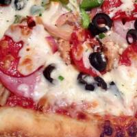 Special Pizza · Mushrooms, Black Olives, Onions, Green Bell Peppers, Pepperoni, Canadian Bacon, Hamburger, a...