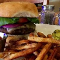 Blu Jam’S Burger With Cheese · Angus beef, bibb lettuce, tomato, pickles, red onion, mustard, and mayo.

These items may be...