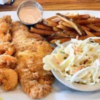 Fried Catfish & Shrimp Plate · Fried Catfish & Shrimp plate served with fries and coleslaw and house made remoulade