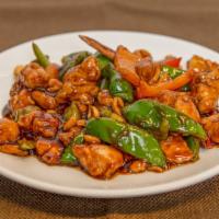 Kung Pao Style · Sichuan fry chili peppers, bell peppers, peanuts, and scallions. 
Served with steamed or  fr...