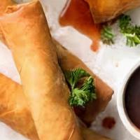 Spring Rolls · Cabbage, celery, carrots, green onions and Chinese noodles in a crispy wonton wrapper. 2 Pie...