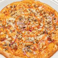 Buffalo Chicken Pizza · New. Buffalo Sauce, Chicken, Bacon, Red Onions and Mozzarella Cheese.