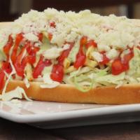 Venezuelan Hotdog · Wieners, warms and soft bread, coleslaw, potato sticks, cheese , ketchup and special sauce.