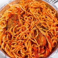 Spaghetti · With one choice of marinara sauce, meatballs, sausage, meat sauce, mushrooms.