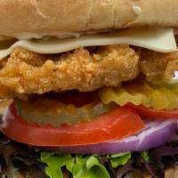 Chicken Fried Chicken Sandwich · Mayo, lettuce, tomato, onions, and pickles.