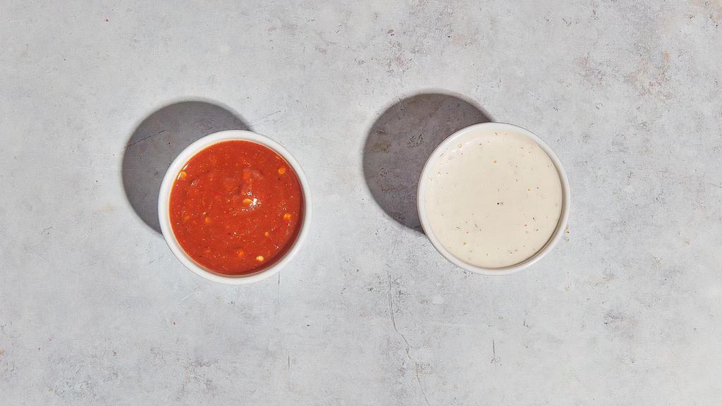Sauces · Extra white and red sauces. Vegetarian. Gluten-Free. Contains tree nuts, dairy, and nightshades. We cannot make substitutions.