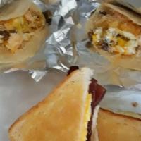 Breakfast Tacos · With two items and 1 salsa.
Additional items .50 each
Egg, Bacon, Breakfast Sausage, Potatoe...