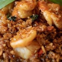 Green Basil Fried Rice · Spicy. Jasmine white rice, chill, black soy, Thai basil, egg, red bell pepper.