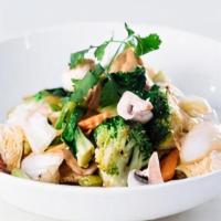 Asian Vegetable Stir Fry · Broccoli, bok choy, mushroom, snap pea, carrot, Scallion , white onion, bamboo shoot, cabbag...