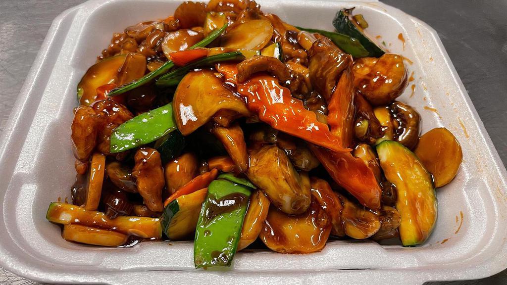 Moo Goo Delight · chicken, shrimp, water chestnut, mushroom, snow pea, carrot, zucchini in brown sauce