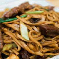 Lo Mein · choice of protein with flat wheat noodles cooked with broccoli, carrot, snow pea, mushroom, ...
