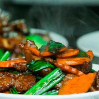 Mongolian · choice of protein with scallion, carrot in smoked hoisin sauce