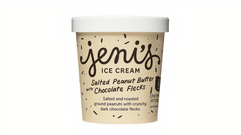 Jeni'S Salted Peanut Butter With Chocolate Flecks · By Jeni's Splendid Ice Creams. Salted and roasted ground peanuts with grass-grazed milk and crunchy, dark chocolate flecks. Gluten Free. Contains peanuts, dairy, and soy. We cannot make substitutions.