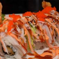 Formosa Roll · Tempura shrimp rolled with crab and avocado on top served with spicy mayo teriyaki sauce and...