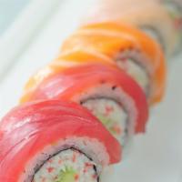 Rainbow Roll · California roll with assorted fresh fish (chef's choice).