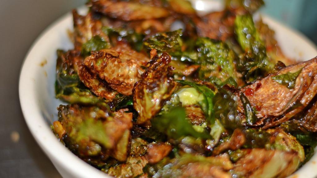 Sss Brussels Sprouts (Gf) · Vegetarian, spicy, no fish sauce. (Sweet, sour, spicy). Roasted brussels sprouts & crispy Thai basil wok-tossed in Mam’s homemade special sweet & tangy roasted chili reduction.