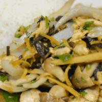 Pud Khing · Stir-fried shredded ginger w/ your choice of meat, green onion, onion, shredded black mushro...