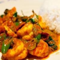Pad Prik Gang · Spicy. STIR-FRIED choice of meat in red curry paste, coconut milk reduction, Serrano peppers...