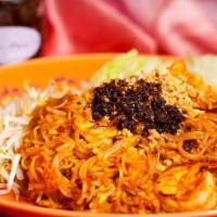 Pad Thai (Gf) · Spicy. Stir-fried rice stick noodles w/ meat, eggs, sweet pickled radish, small tofu, bean s...
