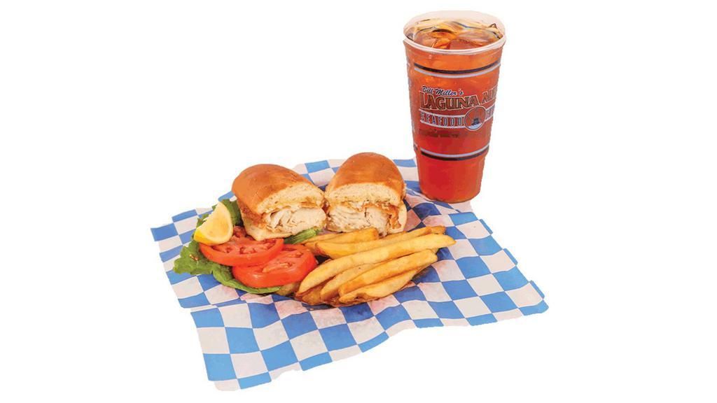 Combo Meal 4   · Fish sandwich, served with one side and large tea.