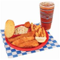 Combo Meal 3 · Two piece fried cod fillet served with two sides and large tea.