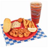 Combo Meal 2  · Eight piece fried shrimp served with two sides and large tea.