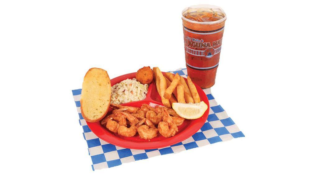 Combo Meal 2  · Eight piece fried shrimp served with two sides and large tea.