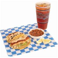 Combo Meal 5 · Two fish or shrimp tacos on corn tortillas and large tea. Grilled or fried, with your choice...