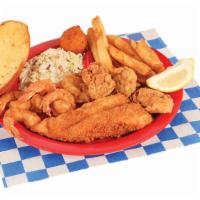 Fisherman'S Platter · Includes one fried cod fillet, four fried shrimp, and four fried oysters, with two sides, br...