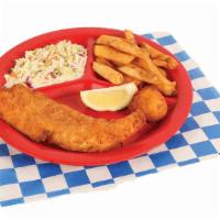 1 Pc. Fried Cod Plate · Served with two sides, bread, and hush puppies.