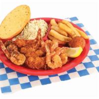 Shrimp Platter · Includes four fried shrimp, four coconut shrimp, four grilled shrimp, with two sides, bread,...