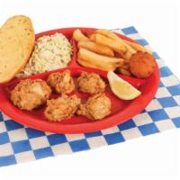 5 Pc. Fried Oysters Plate · Served with two sides, bread, and hush puppies.