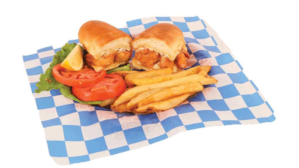 Shrimp Sandwich · Served with fries.