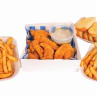 15 Piece Fried Chicken Tender Family Meal · Served with fries, bread, and gravy.