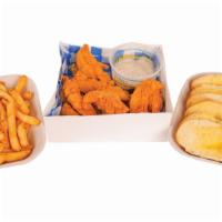 10 Piece Fried Chicken Tender Family Meal · Served with fries, bread, and gravy.