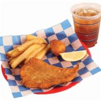 Kids' Half Fried Cod With Fries & Hush Puppies · 