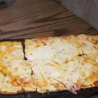 Five Cheese Flatbread · Mozzarella, pepper jack, aged cheddar, monterey jack, parmesan & pizza sauce.