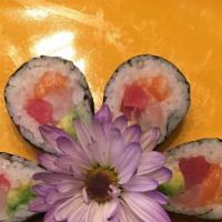 Cherry Blossom Roll · Salmon, tuna, yellowtail & avocado wrapped w / seaweed paper.