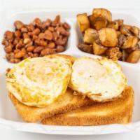 Breakfast Plate     · Served with regular or toasted white/wheat bread or tortilla, hashbrown, rice, beans, bacon ...
